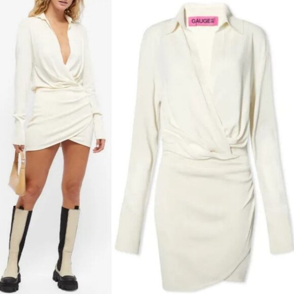 Gauge81 Off White Nojas Dress‎ Size XS Faux Wrap Elastic Waist Ribbed Knit Mini - Picture 15 of 16